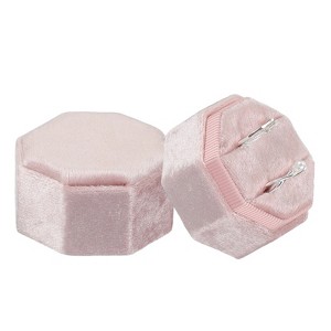 Unique Bargains Velvet Octagon Wedding Proposal Engagement 2 Slot Jewelry Storage Ring Box - 1 of 4