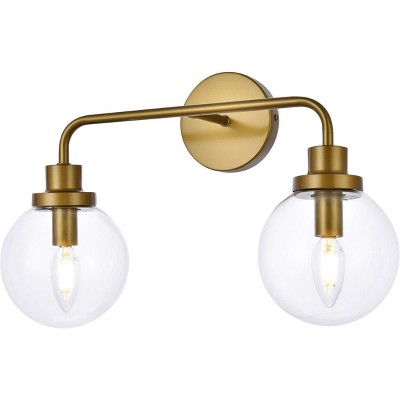 Elegant Hanson Brass 2-Light Bath Sconce with Clear Round Shade