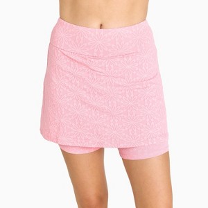 Calypsa Women's Chlorine Resistant Short A-line Swim Skort - 1 of 3