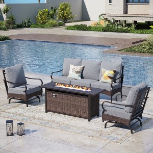 Captiva Designs 4pc Extra Large Metal and Rattan Outdoor Patio Fire Pit Set with Rocking Armchairs - 1 of 4