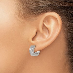 Chisel Stainless Steel Polished with 3 Rows of Cubic Zirconia 2.4mm Hinged Hoop Earrings - 1 of 4