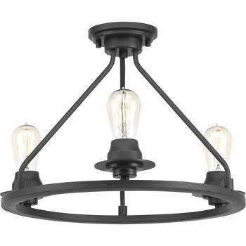 Progress Lighting, Debut Collection, 3-Light Semi-Flush Ceiling Light, Graphite Finish, Clear or Frosted Seeded Shades