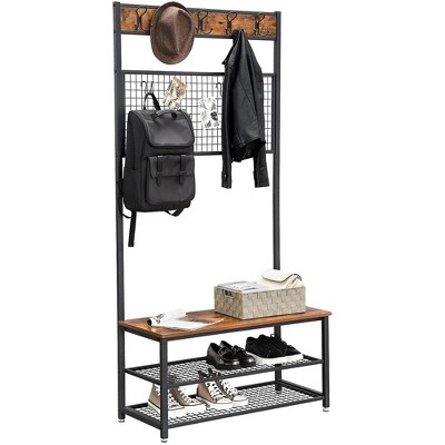 VASAGLE 36.2" Coat Rack Entryway Shoe Bench Rustic Brown
