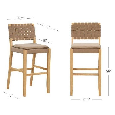 Cohen Natural Brown Wood and Faux Leather Bar Stools, Set of 4