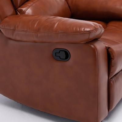 Clifton Caramel Faux Leather Glider Recliner with Wood Frame