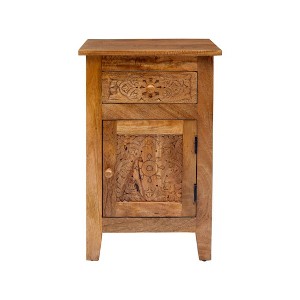 Jofran, Global Archive Hand Carved Mango Wood Accent Table, Brown - 1 of 3