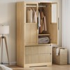 Bedroom Wooden Armoire Wardrobe Closet with Wood Doors, 2 Drawers, Hanging Rod, Freestanding Cabinet with Shelves - 3 of 4