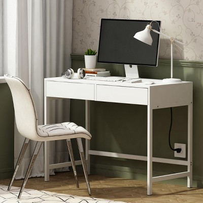 INFURNIC Desks 40 Inch Compact Writing Workstation Computer Desk with Storage Drawers and Dual-Purpose Design, White, 39.37"*19.09"*29.53"