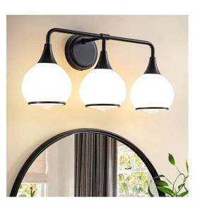 KAISITE 2 - Light Black and Gold Dimmable Bathroom Vanity Light with Globe Glass Shade - 1 of 4