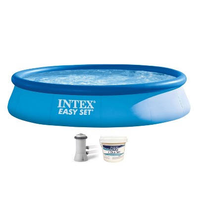 Intex 28141EH 13ft x 33in Easy Set Above Ground Inflatable Kid Swimming Pool with 530 GPH Krystal Clear Filter Pump and 3 Inch Chlorine Tabs, 25 lbs