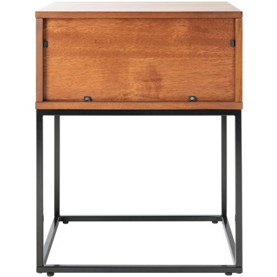 Marquise Brown Mahogany and Black Metal 1-Drawer Nightstand