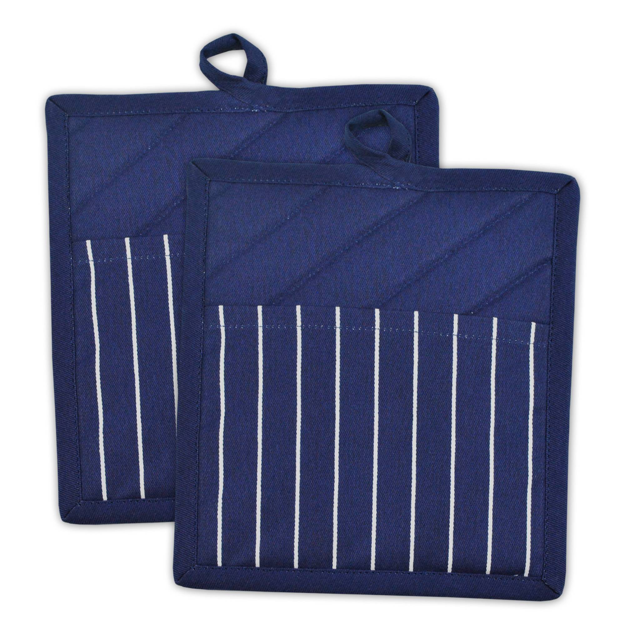 2pk Cotton Striped Chef Pot Holders Blue - Design Imports: Hot Pads Kitchen Textiles, Machine Washable, 8"x9"