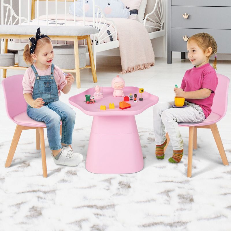 Tangkula Kids Table & 2 Chairs Set Children Activity Play Table w/ Padded Seat Beech Legs, 2 of 11