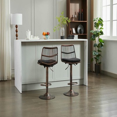 Resenkos Counter Bar Stools, Counter Stool,Set of 2 Rattan Bar Stool, 360 Swivel Bar Chair, Counter Height Chair with Footrest,Brown Black