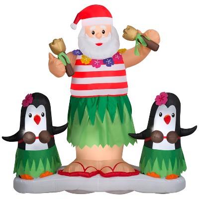 Gemmy Animated Christmas Inflatable Hula Santa and Penguins, 5.5 ft Tall, Multi