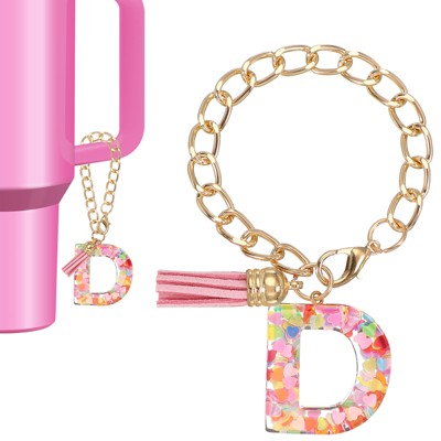 Unique Bargains Epoxy Resin Colorful Glittery Tassel Sports Water Bottle Accessories Letter Charm 1 Pc