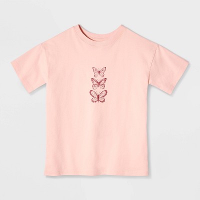 Cat & Jack Girls' Short Sleeve 100% Cotton 'Butterflies' Oversized Graphic T-Shirt - Cat & Jack™ Pink M — фото 2