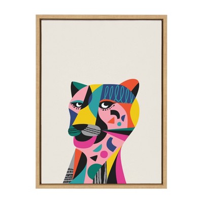 18" x 24" Sylvie Tiger Framed Canvas Wall Art by Rachel Lee Natural - Kate and Laurel