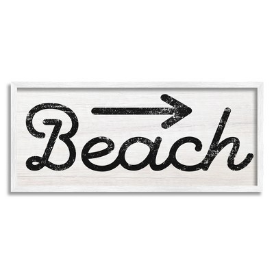 Stupell Industries Weathered Beach Direction Sign Rustic Arrow Symbol Framed Giclee Art