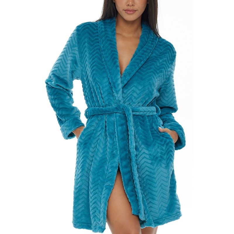 ADR Women's Warm Soft Plush Fleece Bathrobe, Knee Length Robe, 1 of 7
