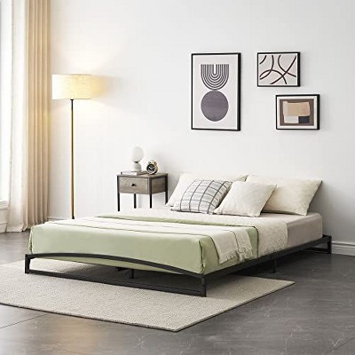 Homhougo 6 Inch Metal Platform Queen Size Bed Frame Low Profile with Sturdy Steel Slats Support Black