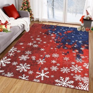3x5 Red/Blue Indoor Christmas Rug, Washable Low Pile Non-Shedding Floor Mat, Rubber Backing, Foldable Carpet for Living Room Bedroom Kitchen - 1 of 4