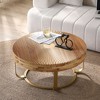 VYNXARIA Modern Round Coffee Table - Carved Pine Top with Golden Metal Legs - 4 of 4