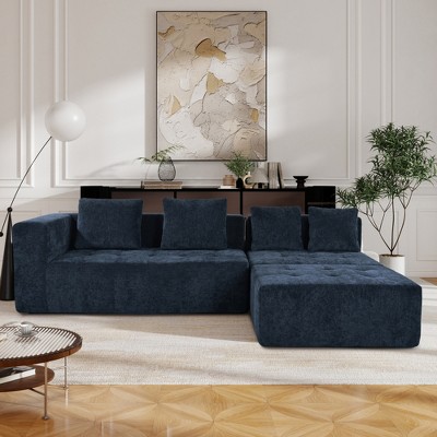 Modern 110" Modular Sectional Sofa with 4 Cushions, Tufted Design 3-Piece Removable Set, Free Combination