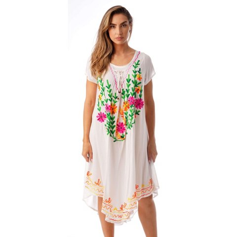 Женские платья Riviera Sun Womens Embroidered Summer Dress - Short Sleeve Beach Cover Up with Woolen Embroidery- Dresses for Women 21854-WHT-L