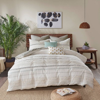 Alicia King/California King 4pc Cotton Duvet Cover Set Gray/Ivory