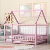 Okak Full Size Bed Frame with House-Style Roof & Fences Guardrails, Modern Floor Bed for Toddlers/Kids Bedroom - 4 of 4