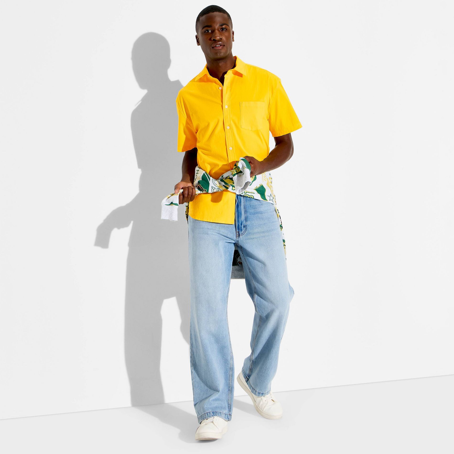 Men's Game Day Full Button Solid Camp Shirt - Goodfellow & Co™ Yellow L
