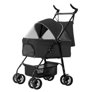 4 Wheels Pet Stroller Foldable Carrier Strolling Cart Travel Jogger Pet Stroller with Removable Liner Storage Basket for Dog Cat - 1 of 4