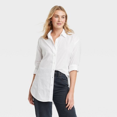 Women's Tunic Long Sleeve Collared Button-down Shirt - Universal Thread™  White S : Target