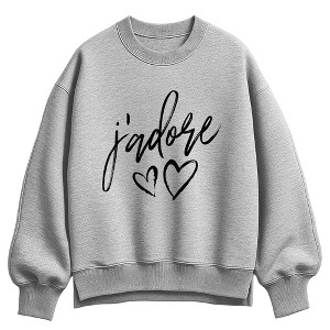 Women's Instant Message J'adore Oversized Fleece Crew Sweatshirt