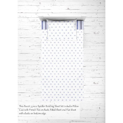 Bacati - Little Sailor Blue Navy 3 pc Toddler Sheet set