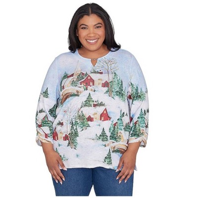 Alfred Dunner Womens Wonderland Print Tunic Blouse