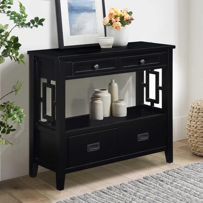 VYNXARIA 36in Farmhouse Pine Wood Console Table Entry Sofa Table with 4 Drawers,1 Storage Shelf for Entryway Living Room Bedroom Hallway