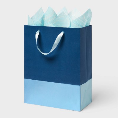 13.74"x10.01"x0.87" Navy and Blue Large Gift Bag with Tissue - Spritz™