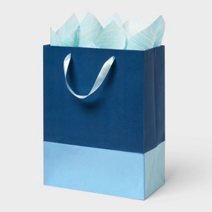 13.74"x10.01"x0.87" Navy and Blue Large Gift Bag with Tissue - Spritz™ - 1 of 3