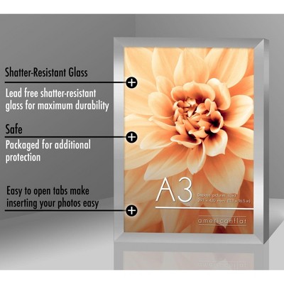 Silver A3 Wall Frame with Shatter-Resistant Glass