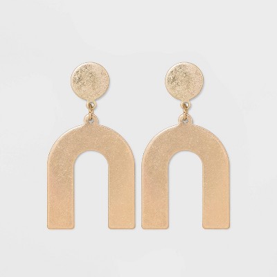 Flat Geometric Brass and in Worn Gold Post Top Stud Earrings - Universal  Thread™ Gold