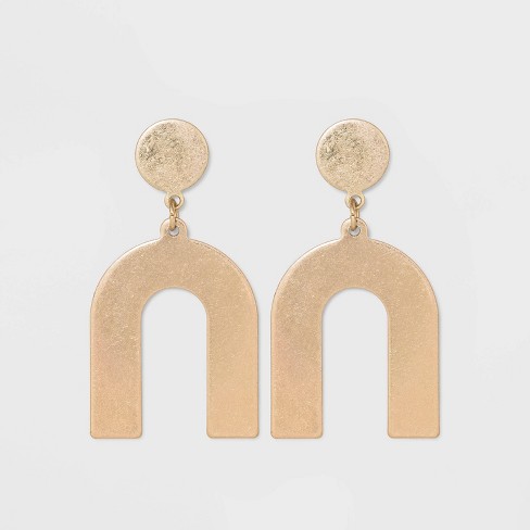 Flat Geometric Brass and in Worn Gold Post Top Stud Earrings - Universal Thread™ Gold - image 1 of 3