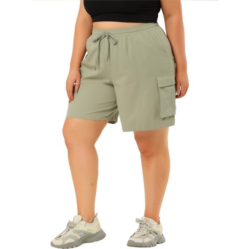 Agnes Orinda Women's Plus Size Drawstring Elastic High Waist Casual Cargo  Shorts With Pockets Gray Green 4x : Target