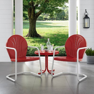 Red and White Steel Outdoor Conversation Set with Round Table