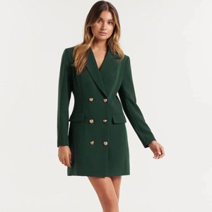 Coolmee Women Casual Long Sleeve Notch Lapel Double Breasted Button Slim Fit Blazer Mini Dress With Pockets - 1 of 4