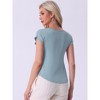 cheibear Women's Viscose Smile-shaped Hem V-Neck Pajamas Top with Chest Pocket - 4 of 4