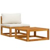vidaXL Solid Acacia Wood Outdoor Patio Sofa Set with Cushion and Coffee Table, Flexible Lounge Configuration, Cream White - 3 of 4