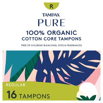 Tampax Pure 100% Organic Cotton Core Regular Absorbency Tampons - 16ct