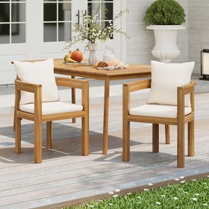 Christopher Knight Home Ulrich Patio Open Slat Design Acacia Wood Curved Dining Chair with Cushions (Set of 2) - 1 of 4